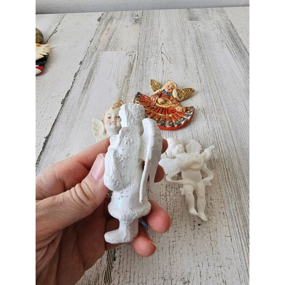 Angel Cherub ornament set vintage glitter sparkle Xmas tree ornaments - Picture 3 of 9